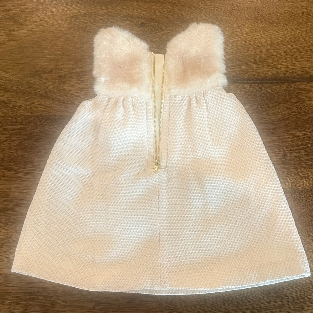 Chloé Cream-White Textured Mini Dress with Faux Fur Trim